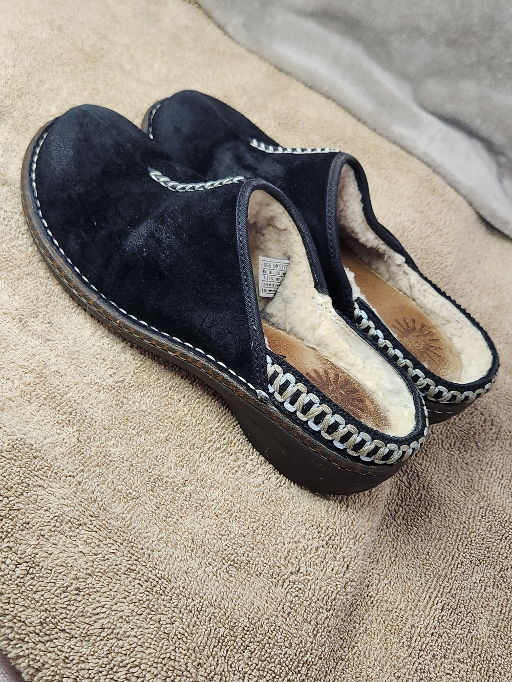 Women’s Black Suede Shearling-Lined Slip-On Clog